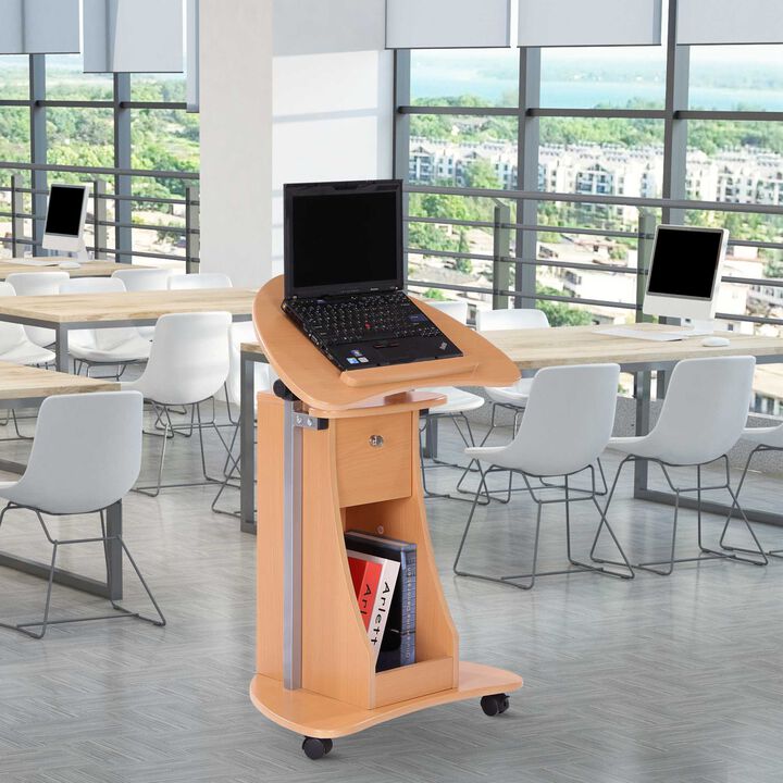 Mobile Work Surface: Beech Sit-to-Stand Laptop Cart with Adjustable Height