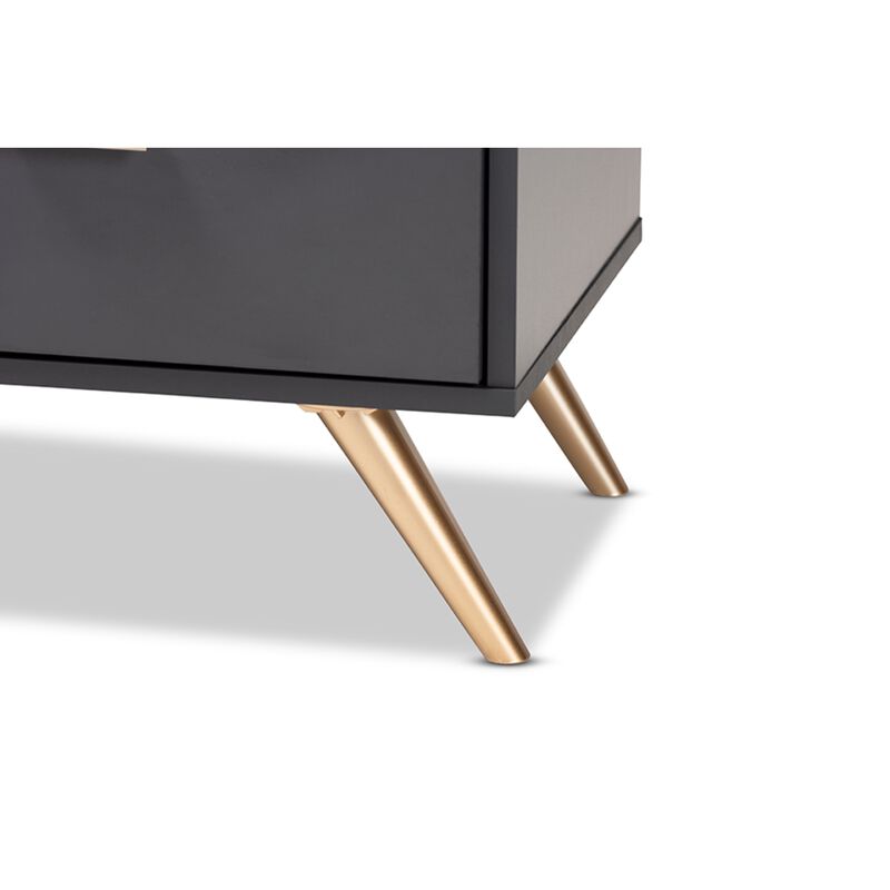 Baxton Studio Kelson Dark Grey and Gold Finished Wood 2-Drawer Nightstand