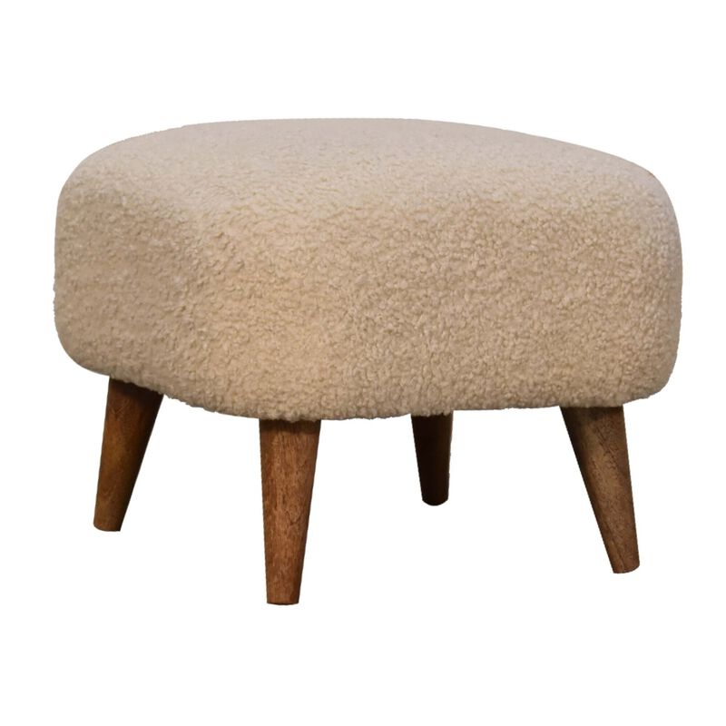 Boucle Cream  Solid Wood Upholestry Square Footstool