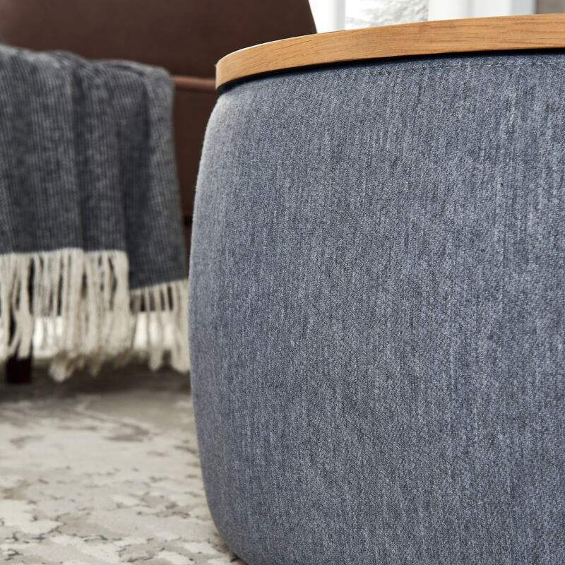 Round Storage Ottoman, 2 In 1 Function, Work As End Table And Ottoman, Dark
