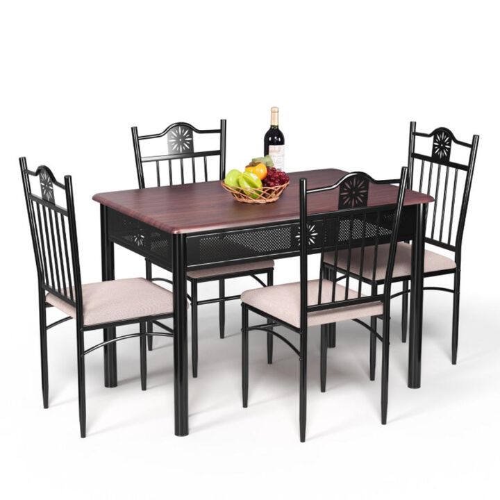 Hivvago 5 Pieces Dining Set Wood Metal Table and 4 Chairs with Cushions
