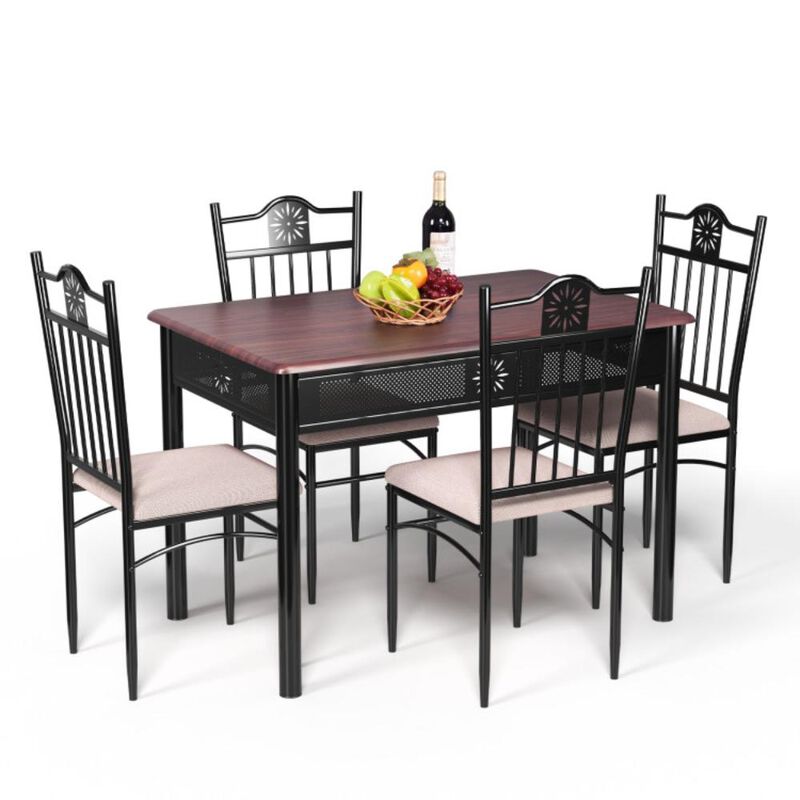 Hivvago 5 Pieces Dining Set Wood Metal Table and 4 Chairs with Cushions