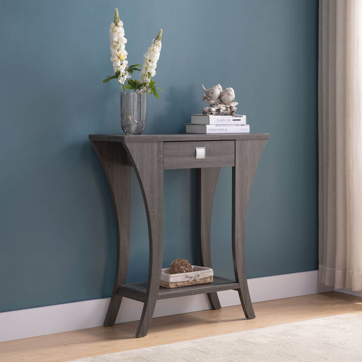 Distressed Grey Console with Bottom Shelf and Drawer