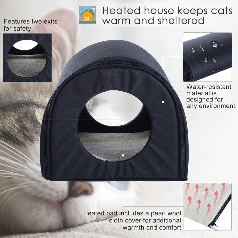 Cozy Cat Shelter: Black Portable Heated Double-Wide Outdoor Cat House