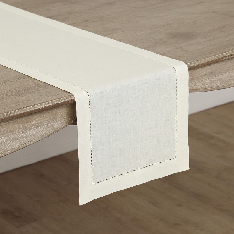 Solino Home 100% Pure Linen Table Runner | Classic Hemstitch for Thanksgiving, Christmas