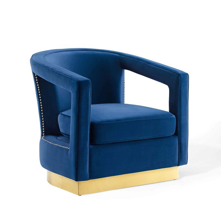Modway Frolick Upholstered Performance Velvet Lounge Accent Armchair in Navy