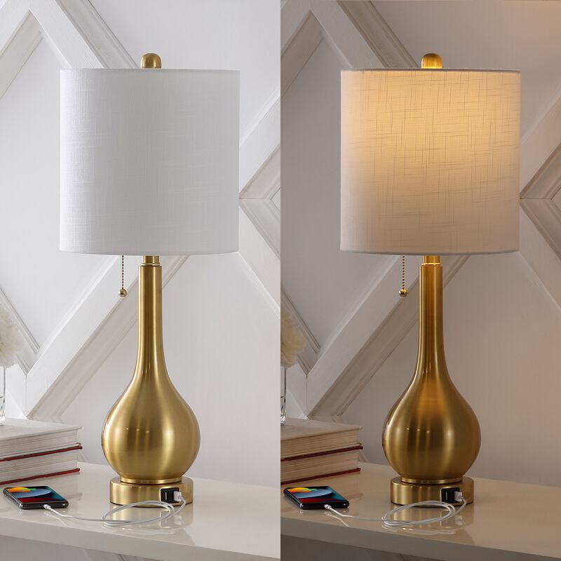Tyler Modern Classic Gourd Iron LED Table Lamp with Pull Chain with Dual USB Charging Port (Set of 2)