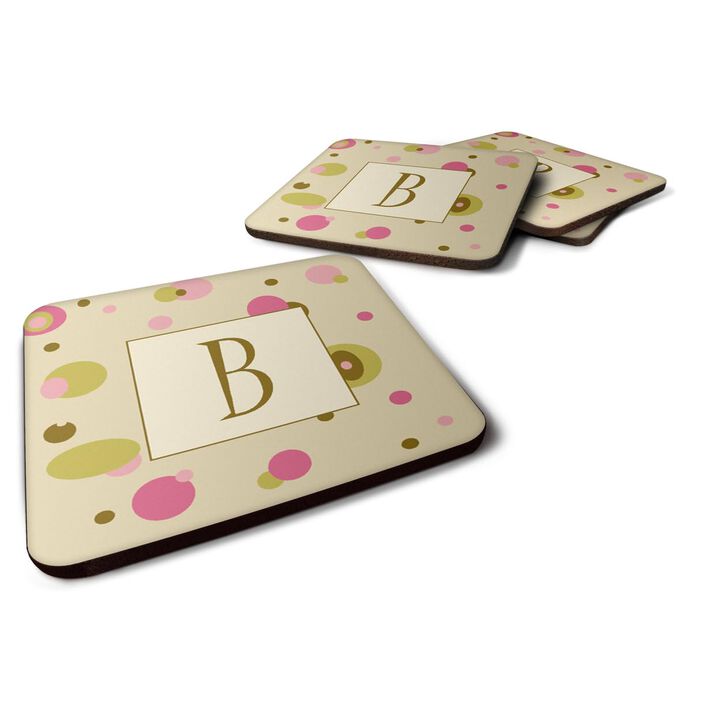 Caroline's Treasures CJ1004-BFC Monogram-Tan Dots Foam Coasters (Set of 4), Initial Letter B, 3.5 H x 3.5 W, Multicolor