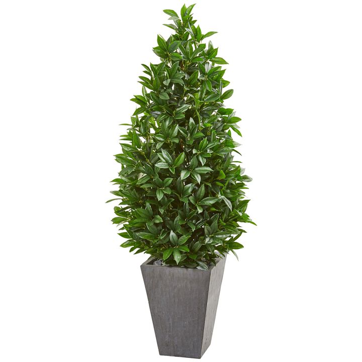 Hivvago 57 Inches Bay Leaf Cone Topiary Tree in Slate Planter UV Resistant (Indoor/Outdoor)