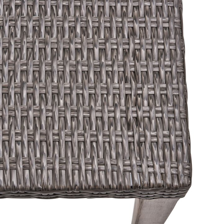 Bops Outdoor Ottoman, Gray Faux Rattan Wicker, 28 Inch Acacia Wood - Benzara