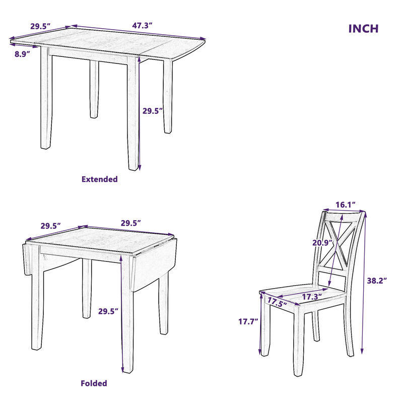 Merax 3-Piece Wood Drop Leaf Extendable Dining Table Set