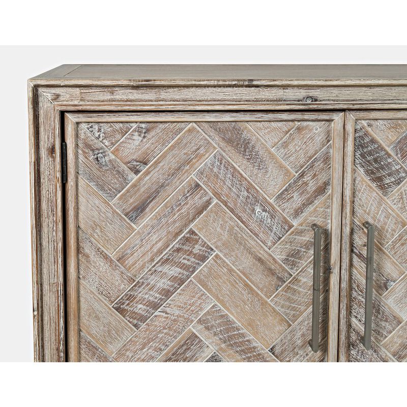 Jofran Gramercy Mid-Century Modern Chevron Three Door 60 Accent Cabinet