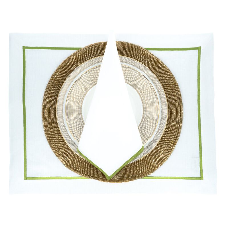 Linen Napkins With Green Stitch Edges, Set of 4