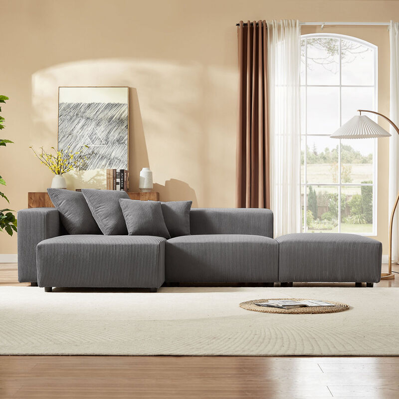 Gray Modular Corduroy Sectional Sofa Set