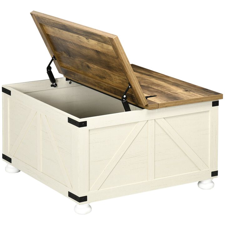 Antique White Living Room: Square Farmhouse Coffee Table with Hidden Storage