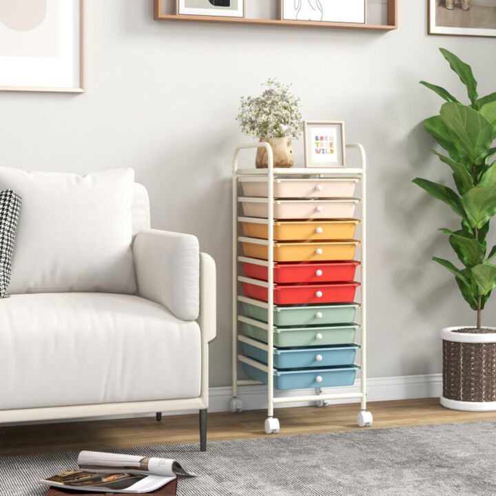 Hivvago 10 Drawer Rolling Storage Cart Organizer with 4 Universal Casters