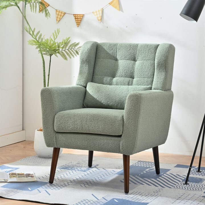 Mondawe Modern Accent Chair, Teddy Fabric Reading Armchair Comfy Padded Lounge with Pillow