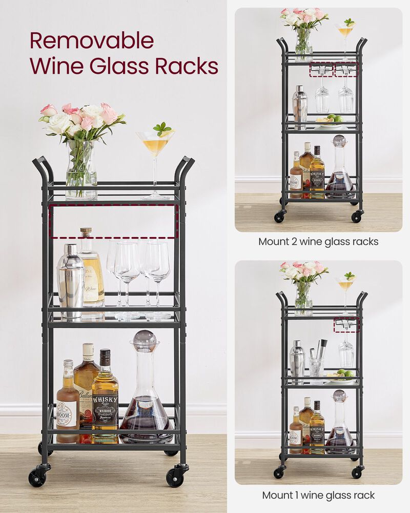 Small Bar Cart with 3-Tier Mirrored Shelves – Elegant Mobile Drink Station for Entertaining