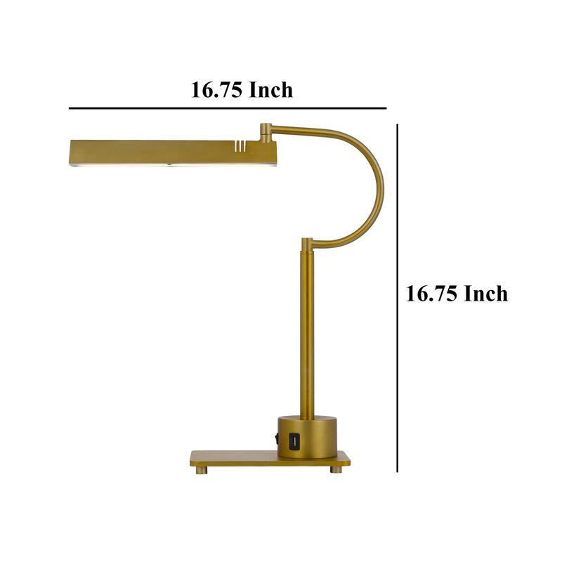 Hoso 18 Inch Desk Lamp, 2 USB Ports, AdjusDesk Bronze Metal Frame - Benzara