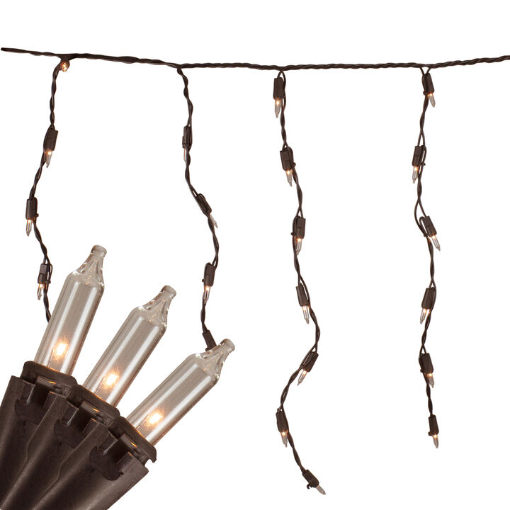 100 Count Clear Mini Icicle Christmas Lights - 3.5 ft Brown Wire