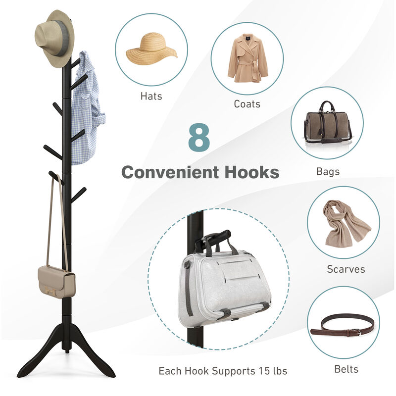 Adjustable Wooden Tree Coat Rack with 8 Hooks