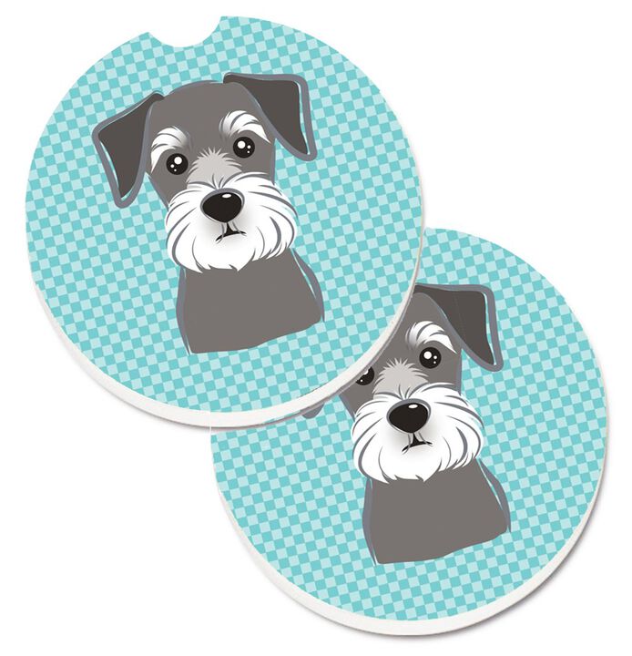 Caroline's Treasures Checkerboard Blue Schnauzer Set of 2 Cup Holder Car Coasters BB1144CARC, 2.56, Multicolor