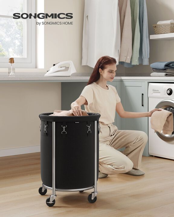 Laundry Basket with Wheels and Removable Bag, Steel Frame, 4 Casters and 2 Brakes