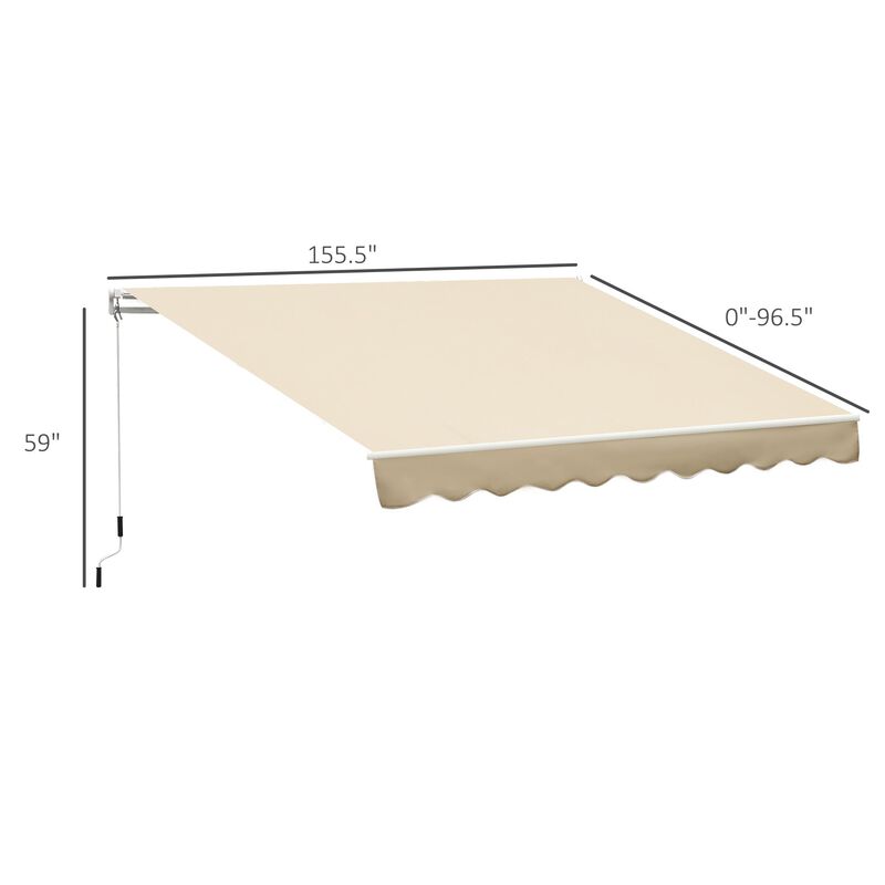 Extended Beige Awning: 13'x8' Adjustable Manual Retractable Sun Shade