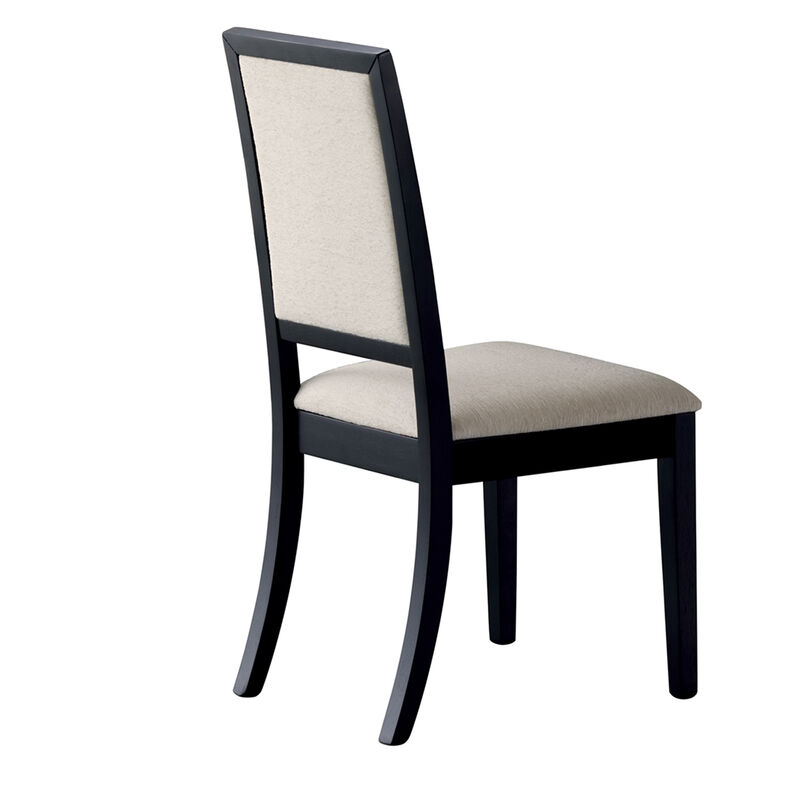 Wooden Dining Side Chair With Cream Upholstered seat And Back, Black, Set of 2-Benzara