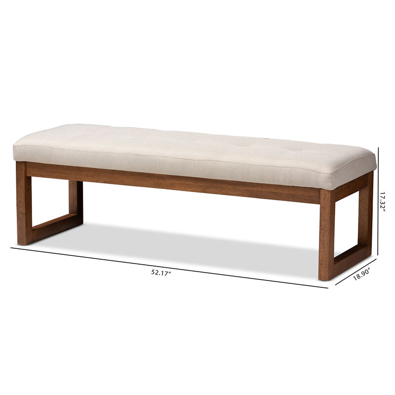 Baxton Studio Caramay Modern Light Beige Fabric Upholstered Walnut Brown Finished Wood Bench