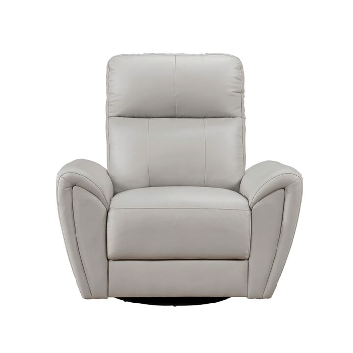 Jessica 39 Inch Swivel Glider Chair, Gray, Top Grain Leather, Solid Wood - Benzara