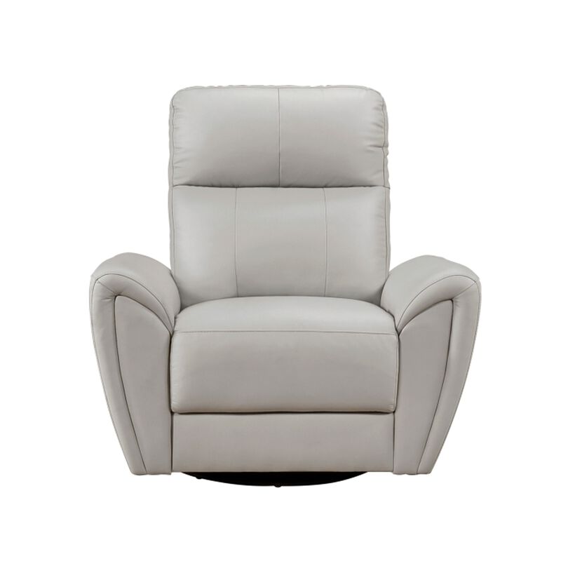 Jessica 39 Inch Swivel Glider Chair, Gray, Top Grain Leather, Solid Wood - Benzara
