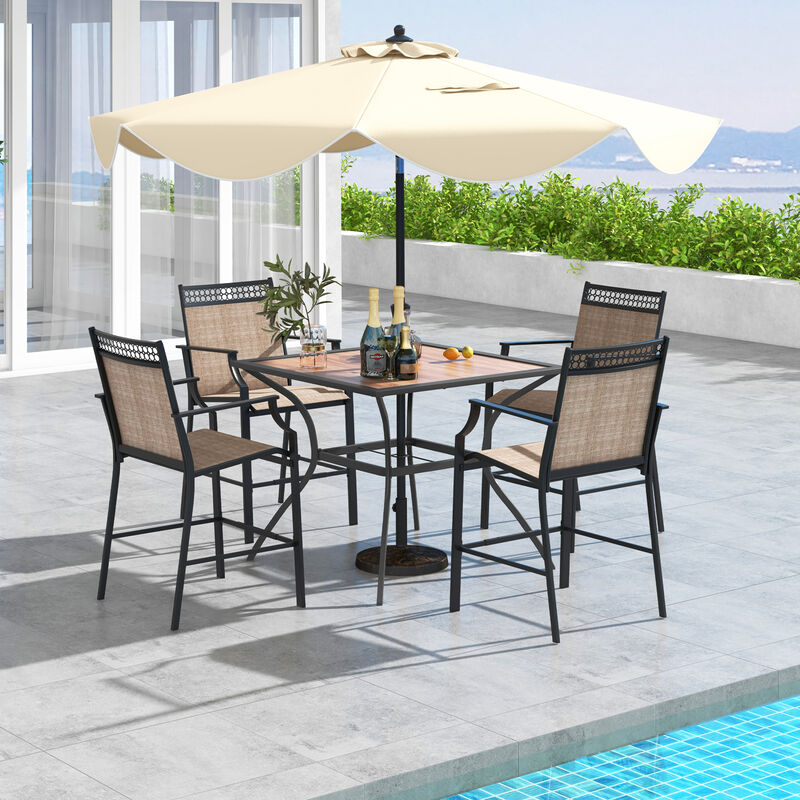 Patio Dining Table for 4 – Square Bistro Table with Umbrella Hole for Outdoor Use