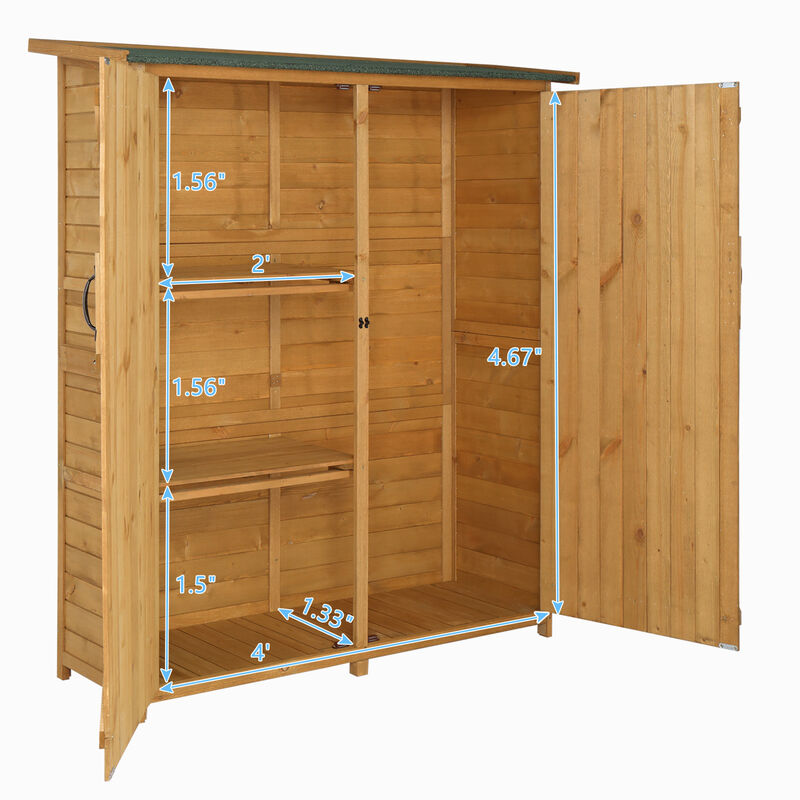 Weather-Resistant Fir Wood Shed, Compact Storage Cabinet for Backyard & Patio