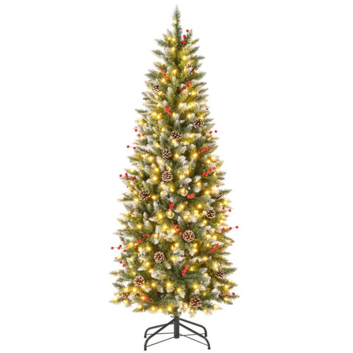 Hivvago Pre-lit Artificial Pencil Christmas Tree with Pine Cones and Red Berries
