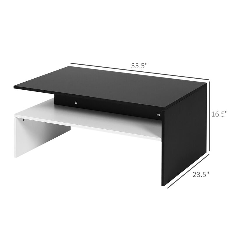 Sleek Living Room Centerpiece: Black/White 2-Tier Coffee Table with Storage