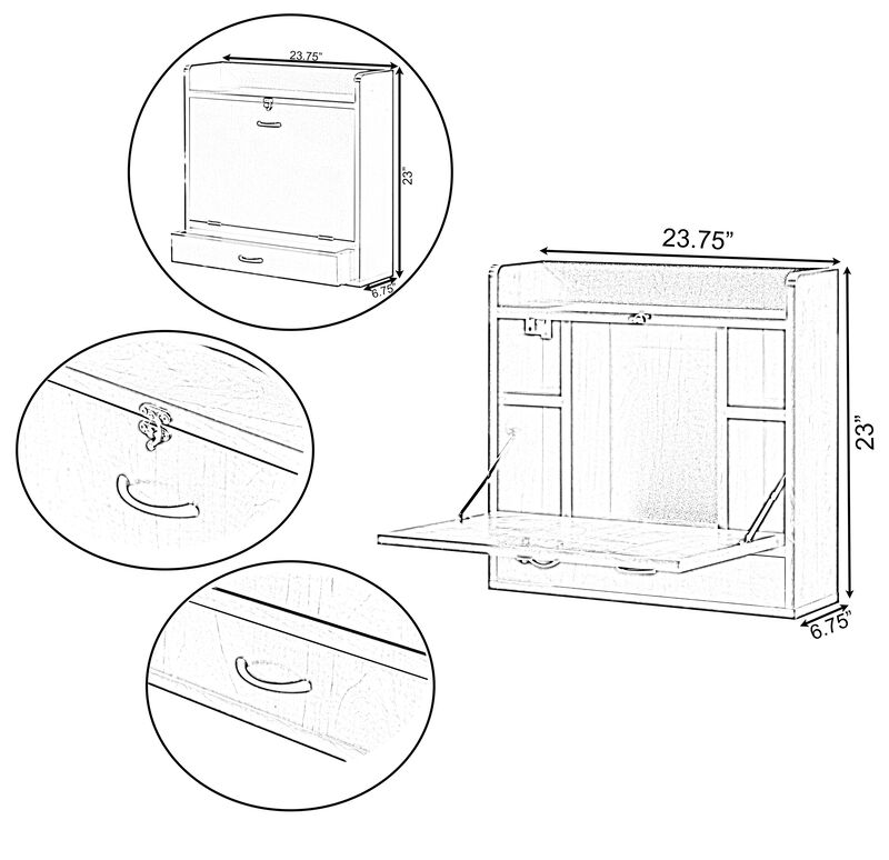 Wall Mount Folding Laptop Writing Computer or Makeup Desk with Storage Shelves and Drawer, White