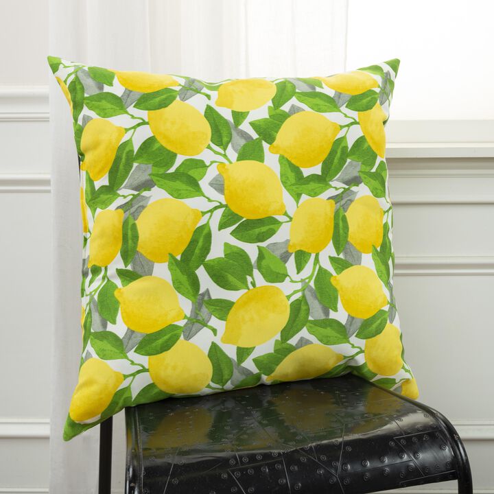 22"x22" Indoor/Outdoor Pillow, Lemons and Leaves