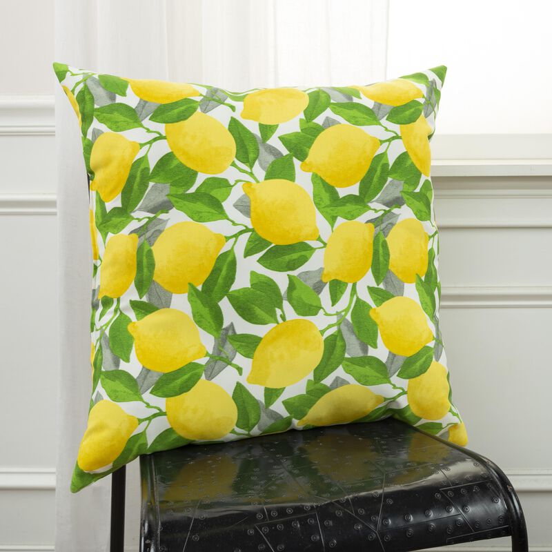 22"x22" Indoor/Outdoor Pillow, Lemons and Leaves