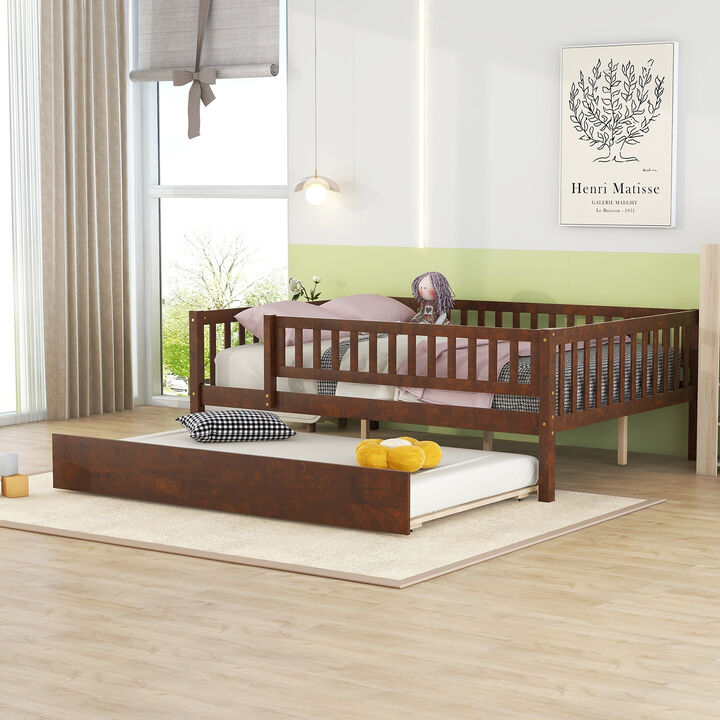 Merax Wood Daybed with Trundle and Fence Guardrails