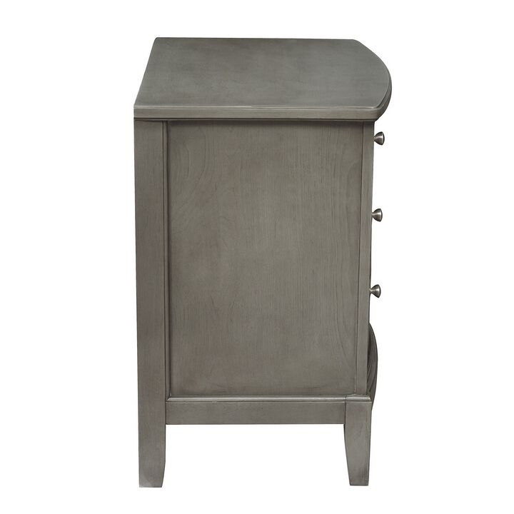 Wooden Nightstand with 3 Spacious Drawers and Knobs, Gray-Benzara