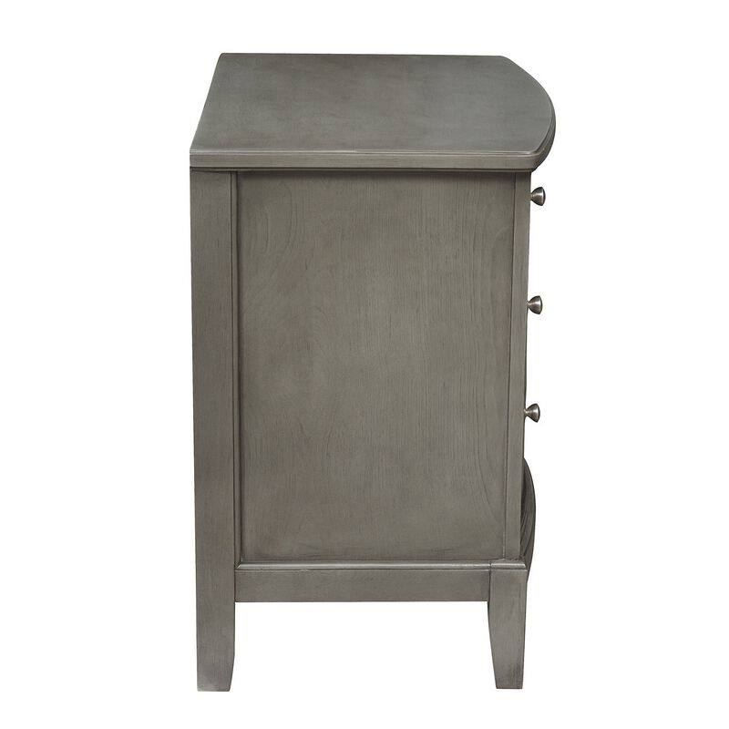 Wooden Nightstand with 3 Spacious Drawers and Knobs, Gray-Benzara