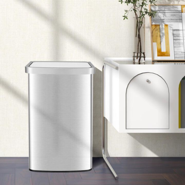 Hivvago 13 Gallons Automatic Garbage Can with Rectangular Infrared Motion Sensor-Sliver