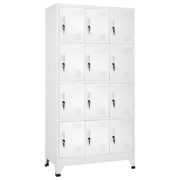 Rim 12 Locker Cabinet with Storage Compartments, Slate Gray Steel - Benzara
