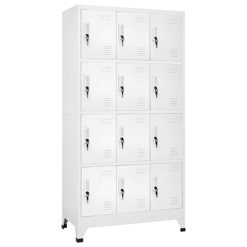 Rim 12 Locker Cabinet with Storage Compartments, Slate Gray Steel - Benzara