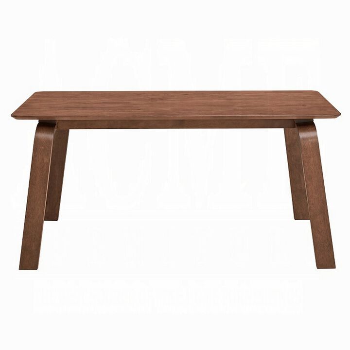 Kinni Dining Table, Walnut Brown Wood, Bent Legs, Rectangular 63 Inch - Benzara