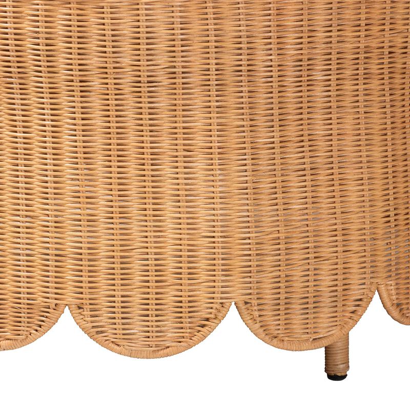 bali & pari Teresa Bohemian Light Honey Scalloped Rattan Ottoman