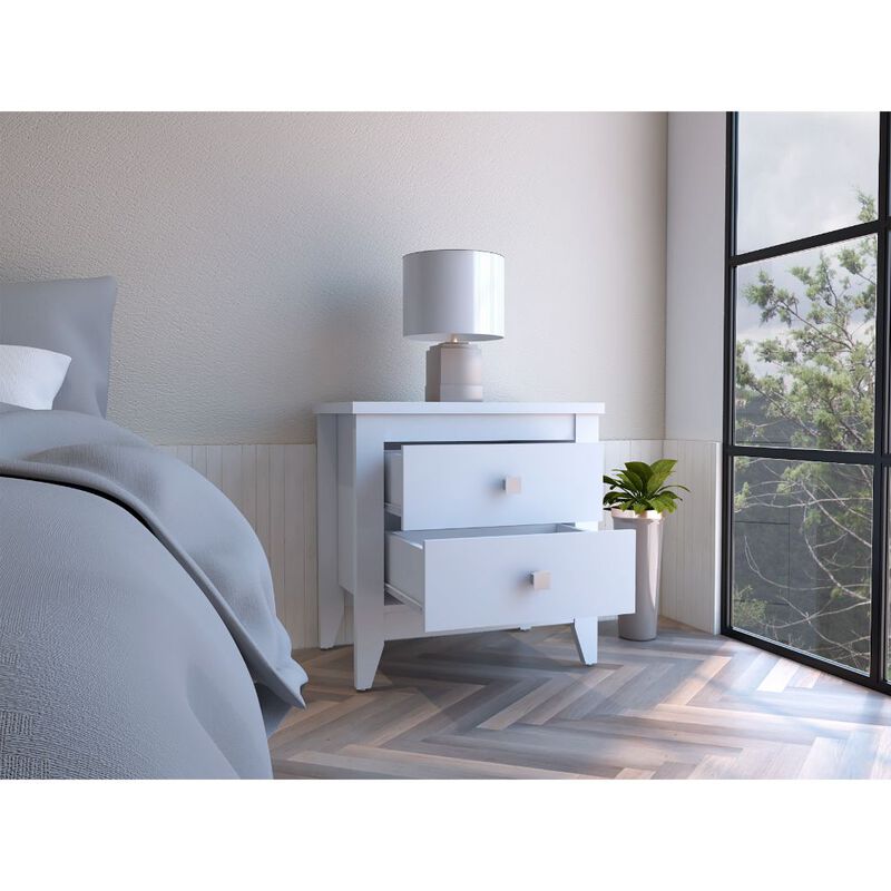 Streamdale Amara Nightstand, Two Shelves, Four Legs - White