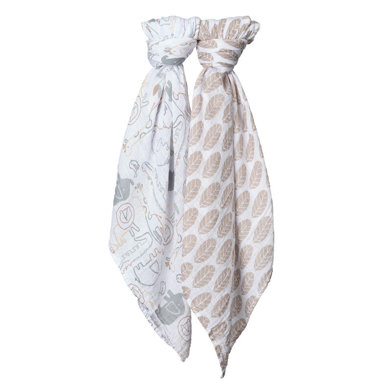 Lambs & Ivy Jungle Story 100% Cotton Muslin Safari Swaddle Blankets - 2 Pack