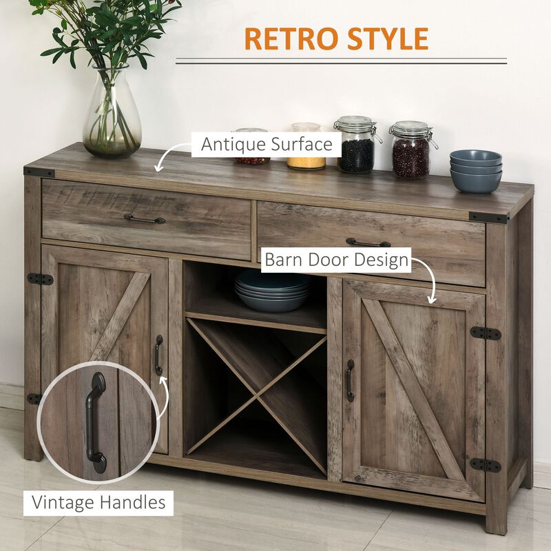 Antique Grey Buffet: Farmhouse Sideboard with Wine Rack & Drawers